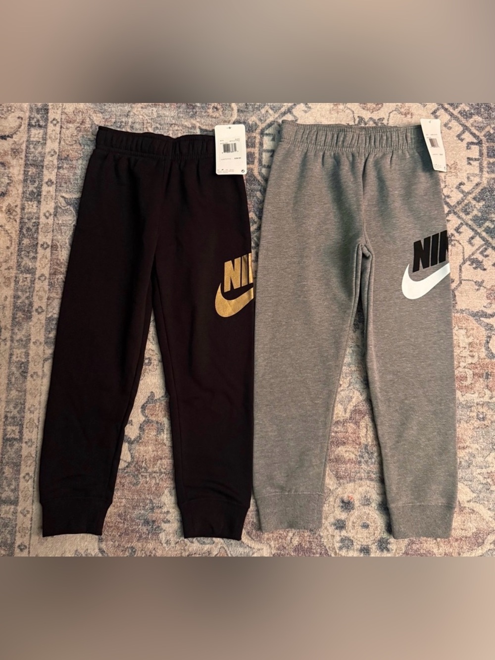 Nike boys size 7 Jogger Pants - Black with Gold & Gray with White